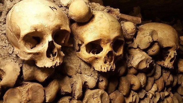 Des crânes et des squelettes dans les Catacombes.