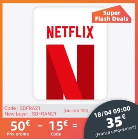 e-carte cadeau Netflix US (50$ = 41€) à vendre pour seulement 35 € sur  SleepingMoney