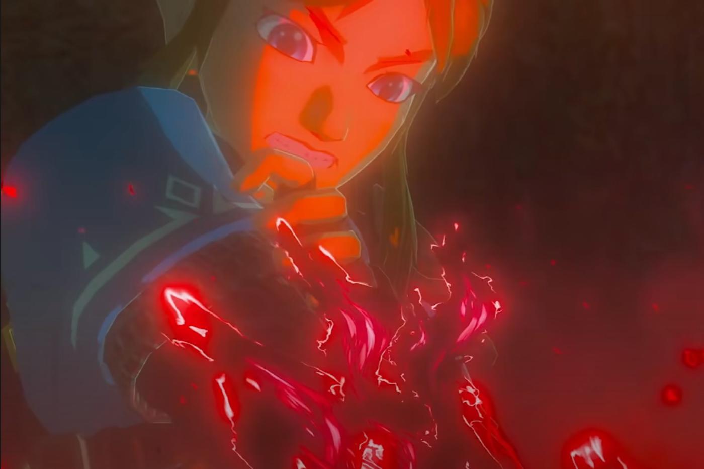 Capture d'écran de la bande annonce de la suite de Breath of the Wild sur laquelle on voit le bras de Link se faire attaquer par une force sombre
