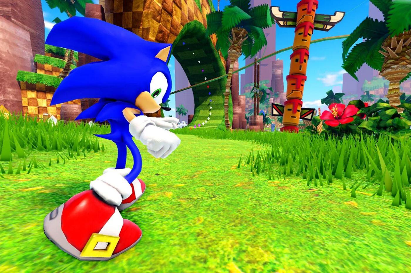 Capture d'écran du jeu roblox Sonic montrant Sonic prêt à partir courir dans un looping
