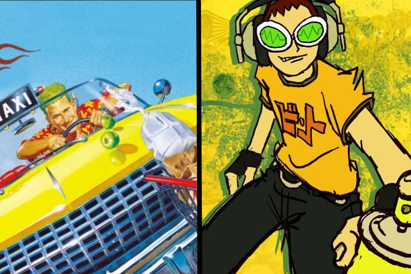 Images cote à cote de Crazy Taxi et Jet Set Radio montrant les personnages principaux