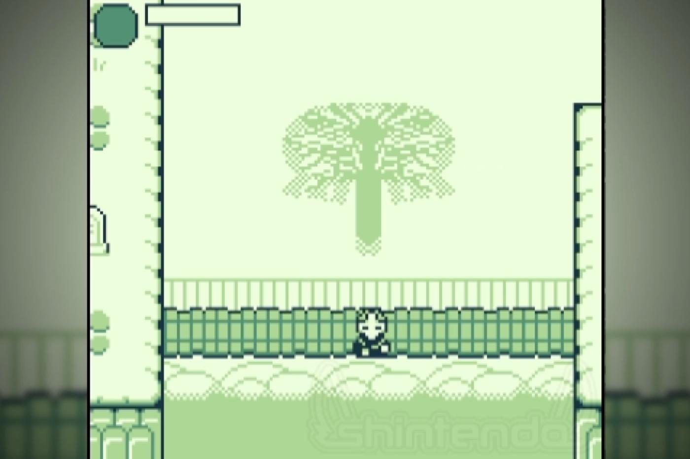 Capture d'écran du demake d'Elden Ring avec le personnage principal devant l'arbre géant du jeu, en version miniature pour la portable de Nintendo