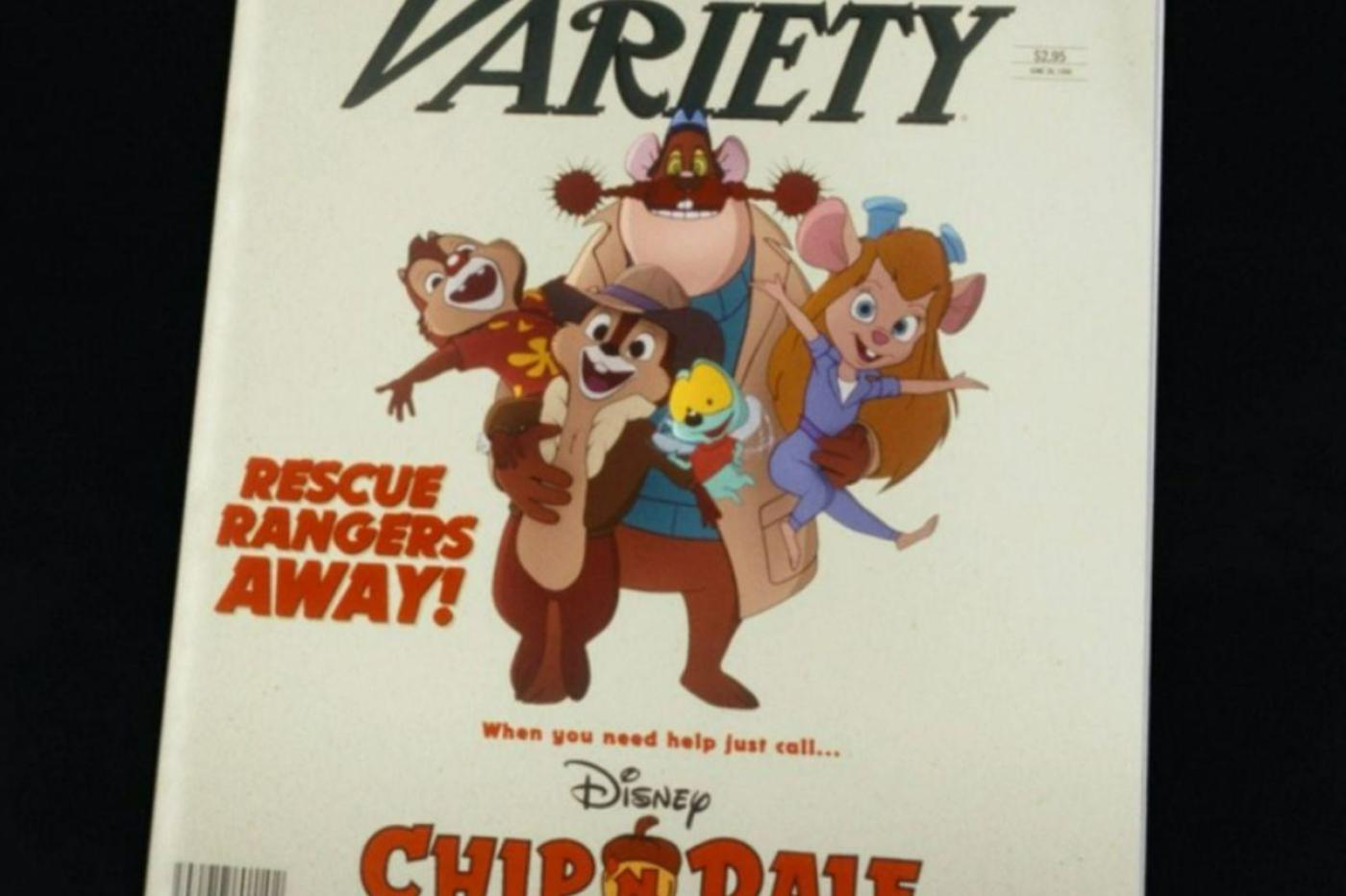 Capture d'écran du film montrant une couverture fictive du magazine Variety avec Tic, Tac et toute la bande en vedette