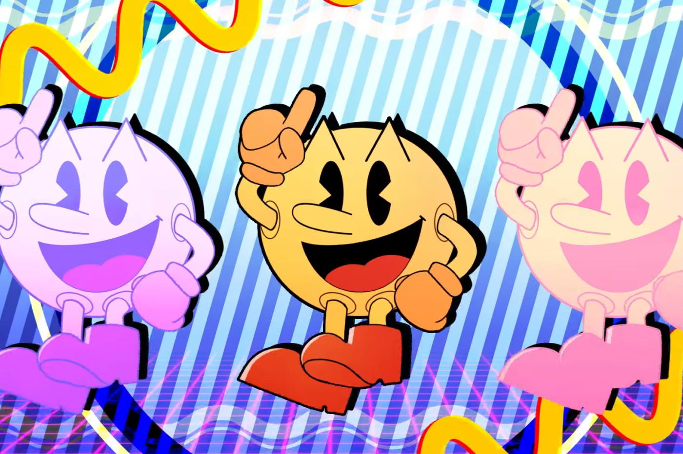 Capture d'écran du clip vidéo de Pac Man pour son 42 ème anniversaire montrant Pac Man dans un style animé retro