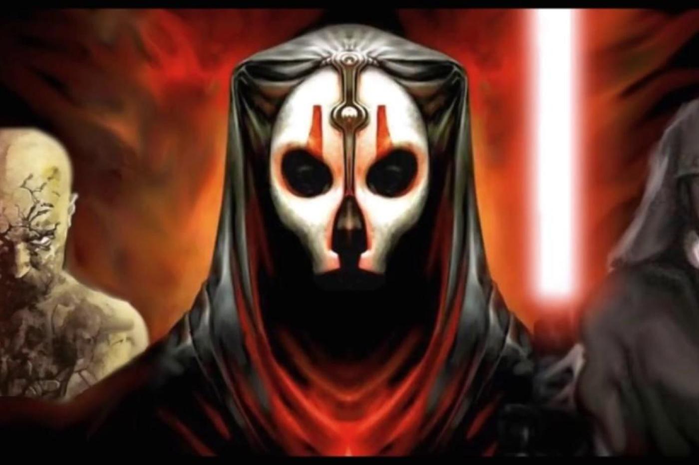 Image promotionnelle du jeu Star Wars Knights of the Old Republic II avec le méchant du jeu au centre