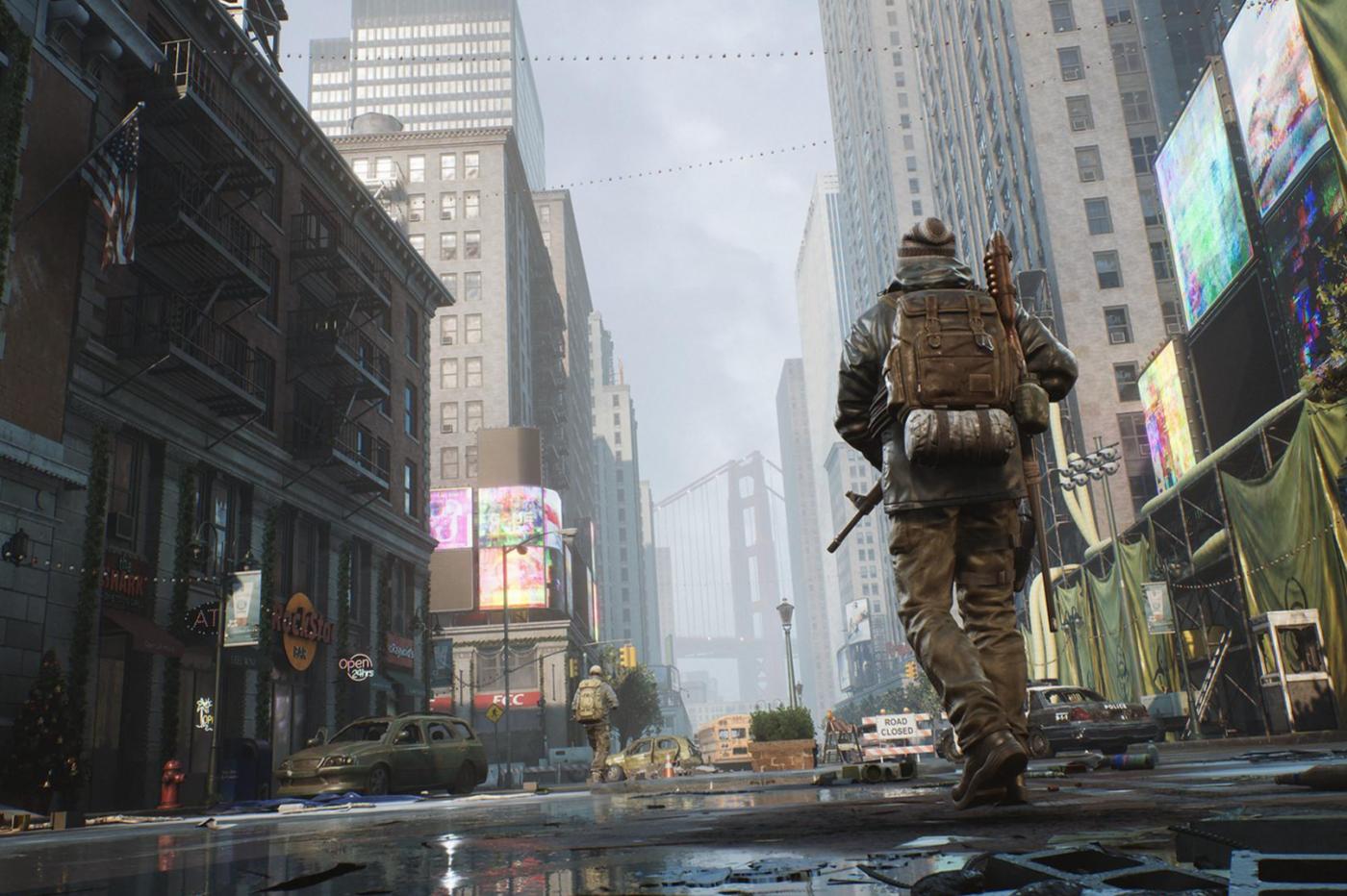 Capture d'écran du jeu The Day Before montrant un personnage armé dans une ville abandonnée