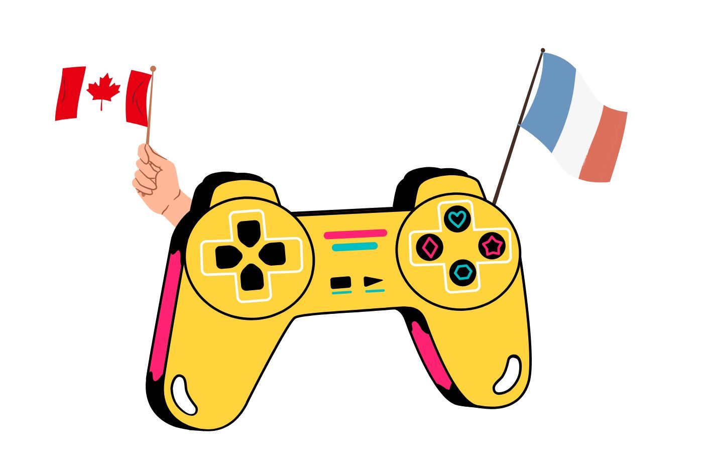 Manette de jeu avec les drapeaux canadiens et français