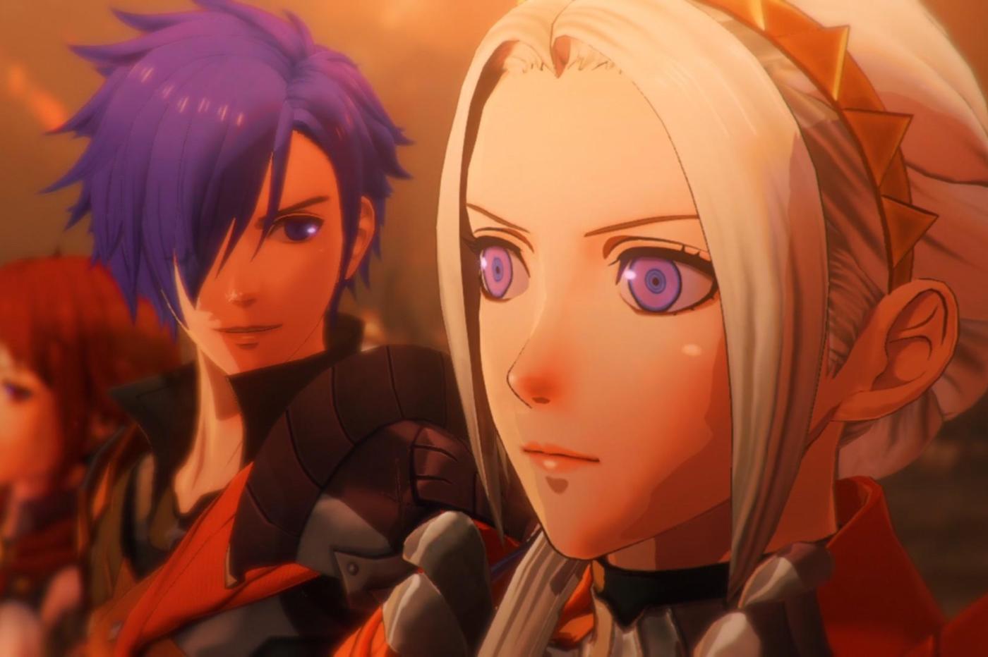 Capture d'écran de Fire Emblem Three Hopes avec Edelgard et le protagoniste de ce nouveau jeu