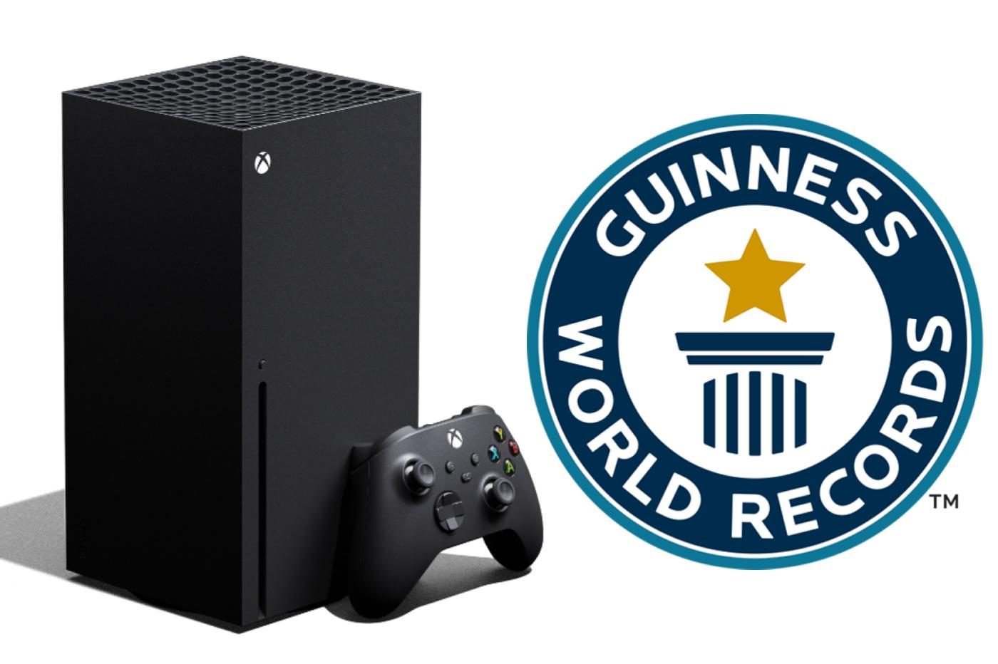 Console Xbox Series X à gauche et logo des Guinnes World Records à droite