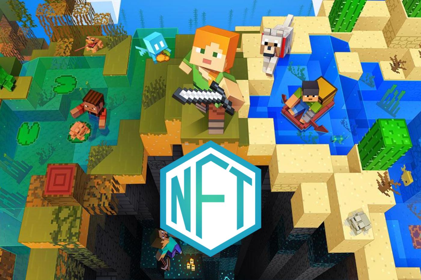 Image de la Minecraft Cave Update avec le logo NFT à la place du monstre principal