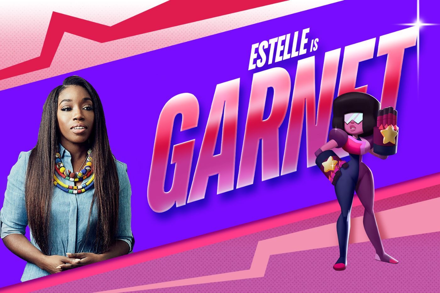 Fiche de présentation d'Estelle en Garnet dans Multiversus