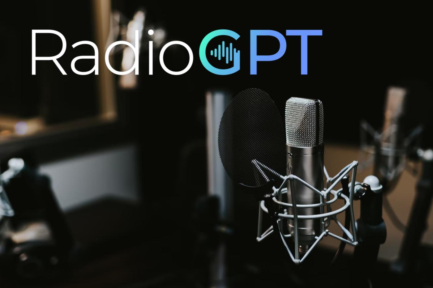 Un studio radio avec le logo RadioGPT