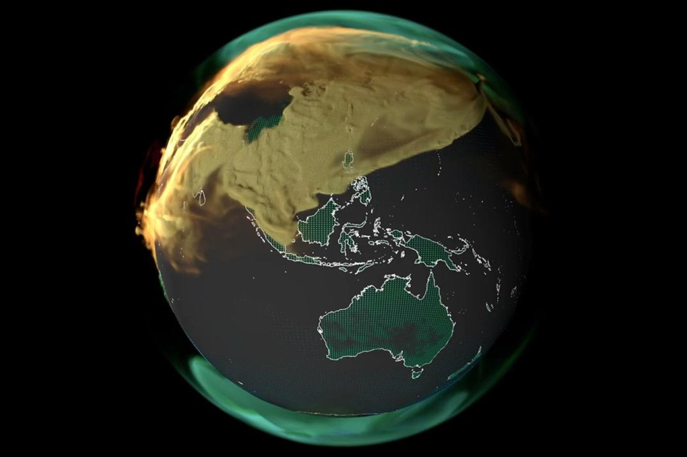 une visualisation du CO2 atmosphérique en 2021 par la NASA