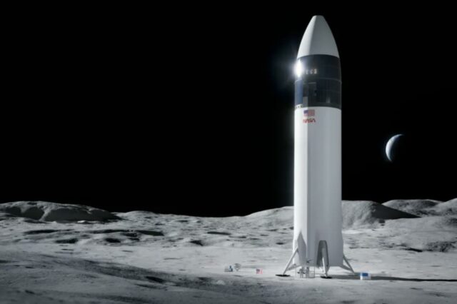 Un rendu du Starship HLS sur la Lune