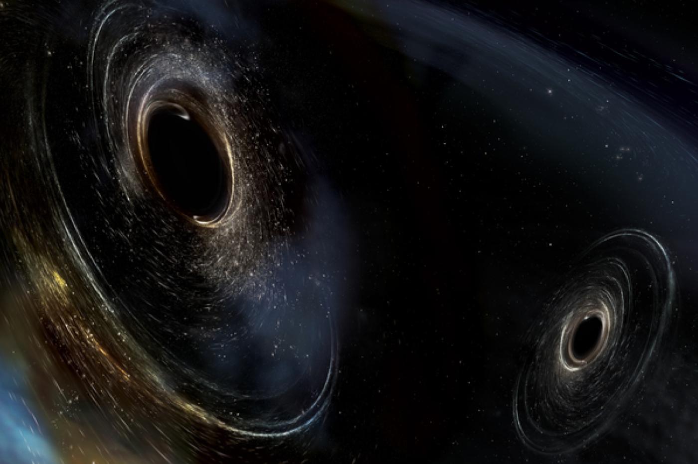 Une vue d'artiste d'une fusion de trous noirs