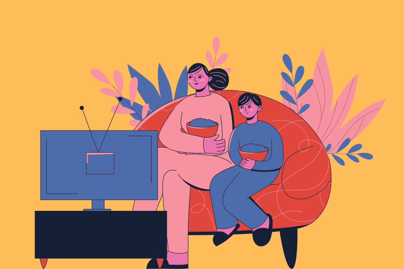 Deux personnes qui regardent la TV en illustration