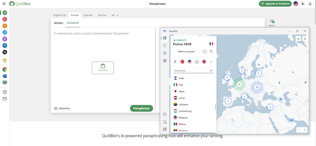Quillbot avec NordVPN