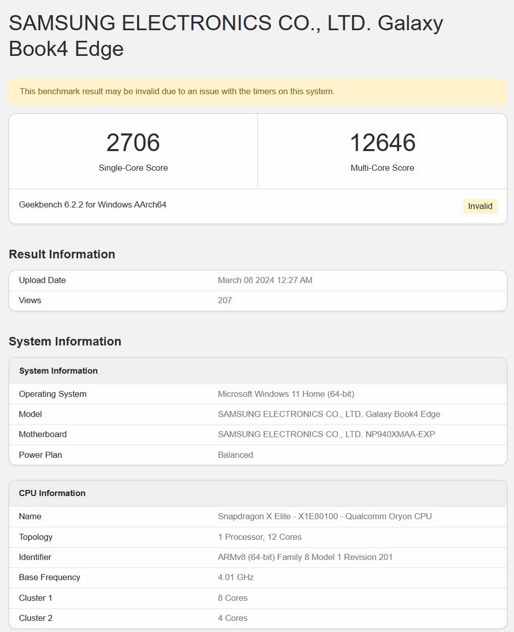 Galaxy4 Edge Snapdragon X Elite Benchmark