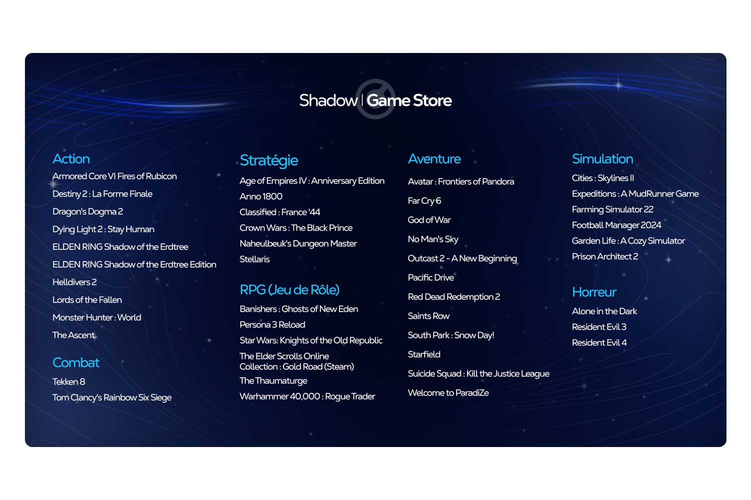 Shadowgame Store List Fr