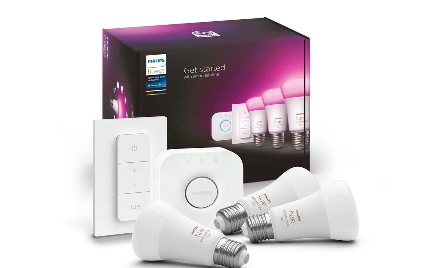 Kit Démarrage Philips Hue - Éclairage Intelligent Sans Fil + 2 Ampoules - Neuf