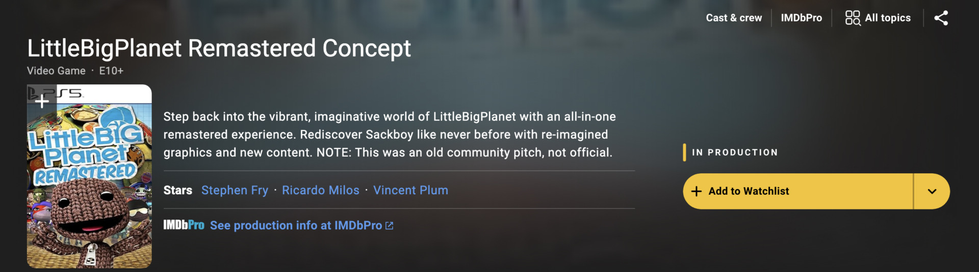 Littebigplanet Remastered Production