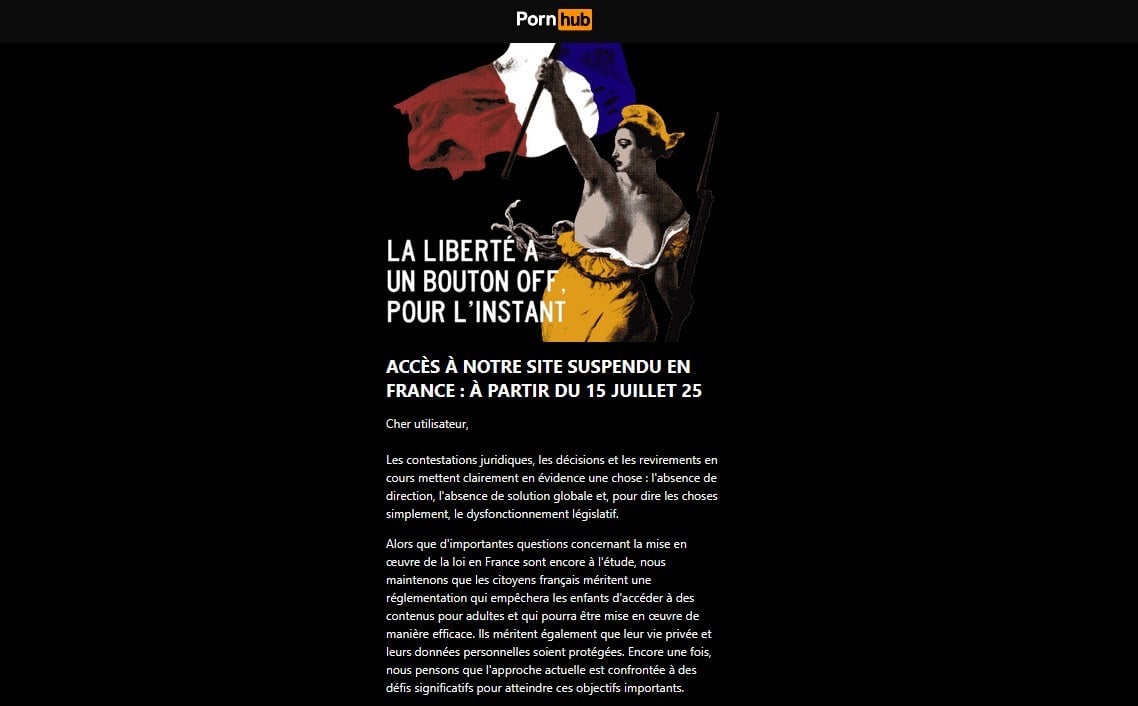 Pornhub Message Blocage France