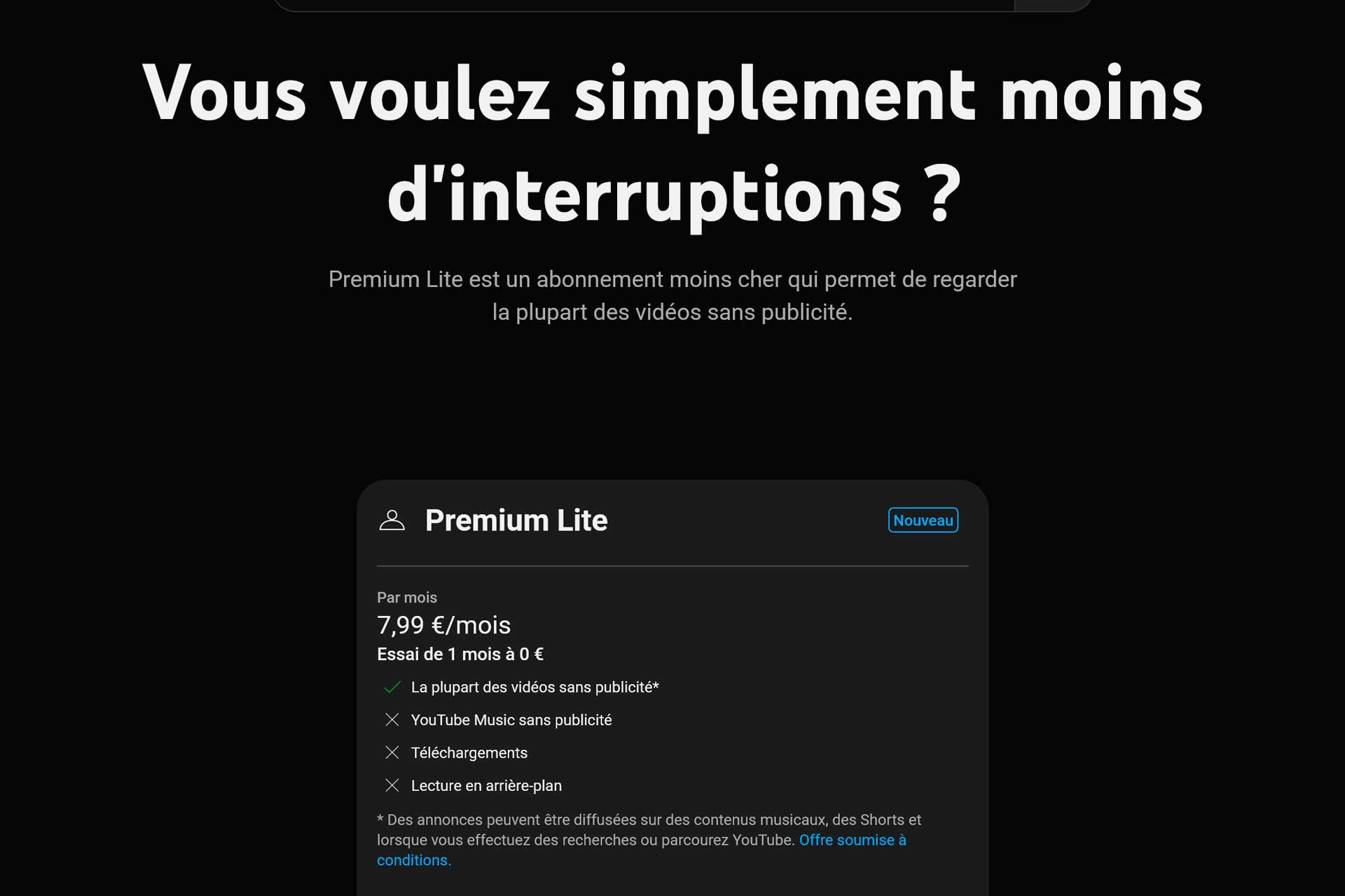 Youtube Premium Lite France