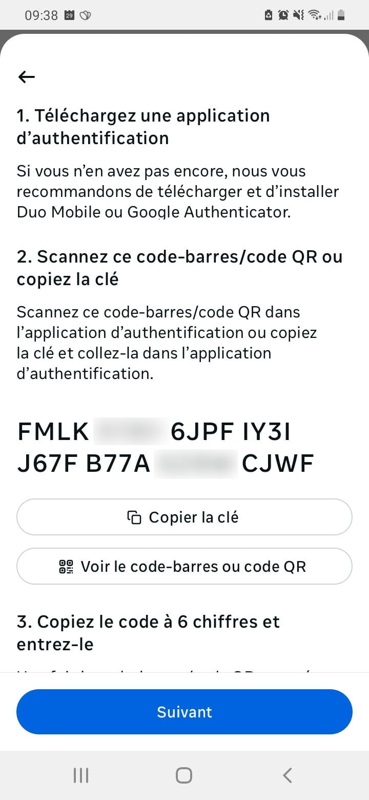 Activation de la double authentification sur Instagram avec une application de double authentification