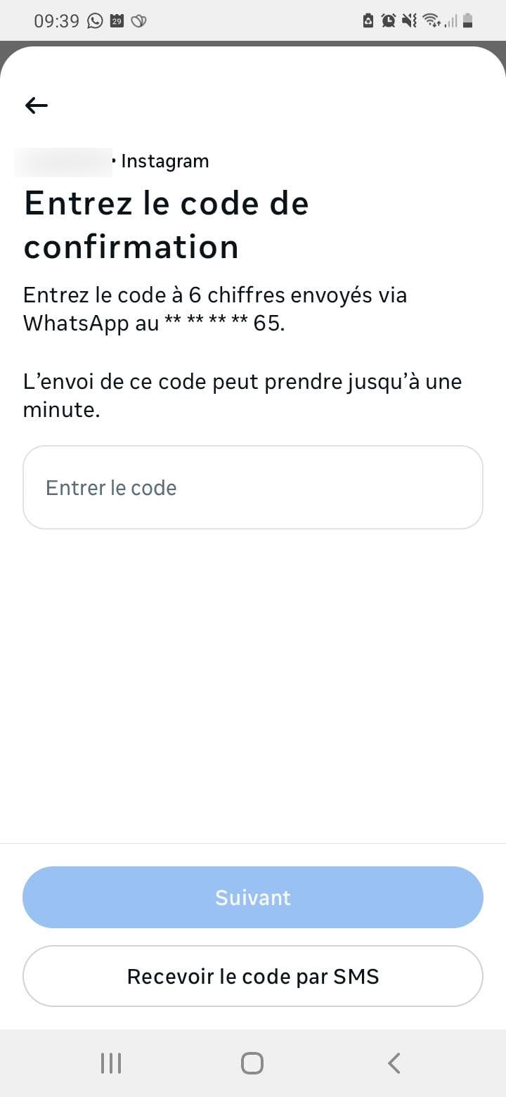 Activation de la double authentification sur Instagram par WhatsApp
