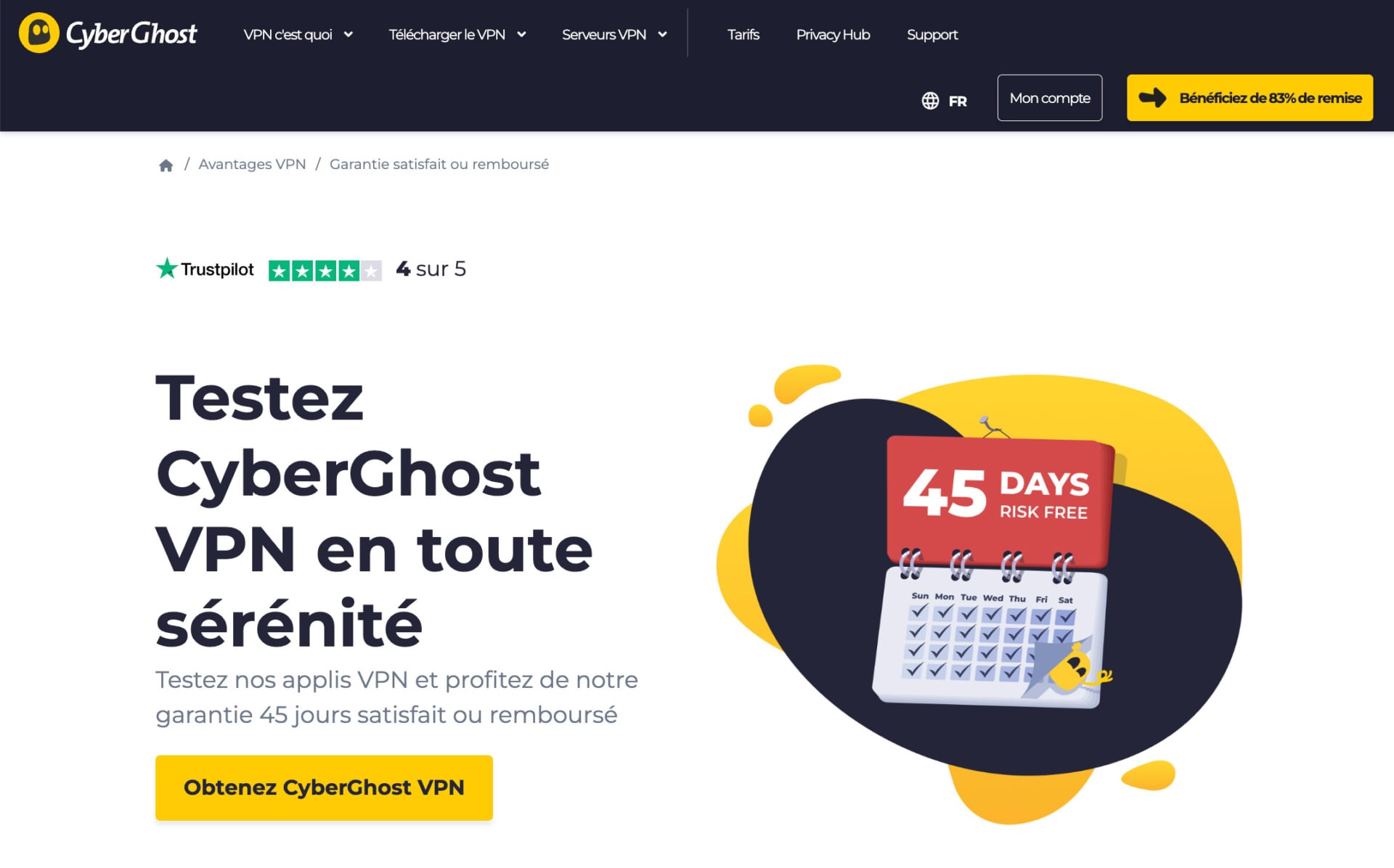 CyberGhost essai gratuit 45 jours - VPN Windows
