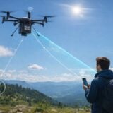 Un drone autonome déployant une couverture réseau mobile au-dessus d'une zone rurale isolée