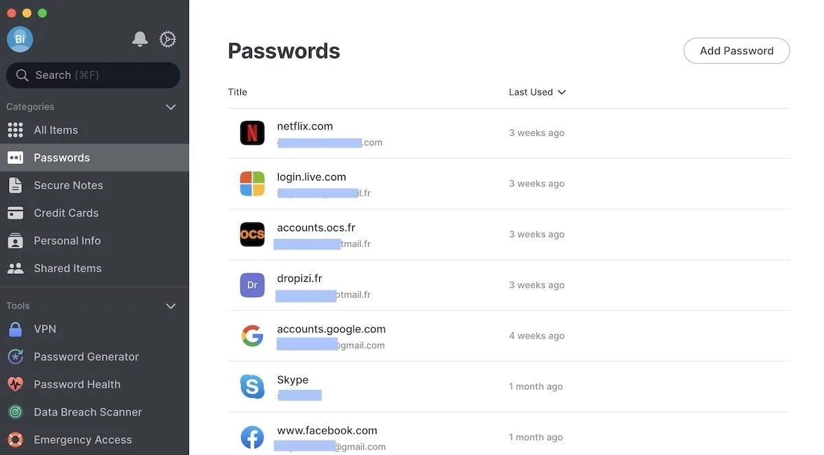 Interface Nordpass Mac