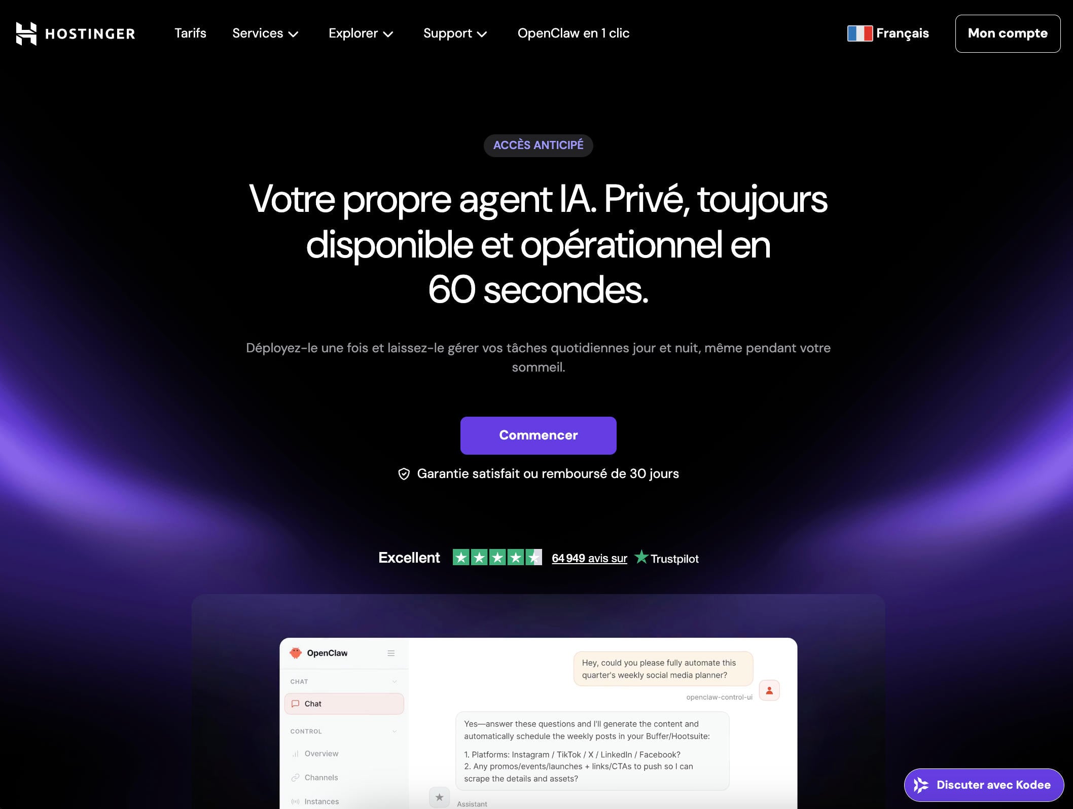 OpenClaw en 1 clic chez Hostinger