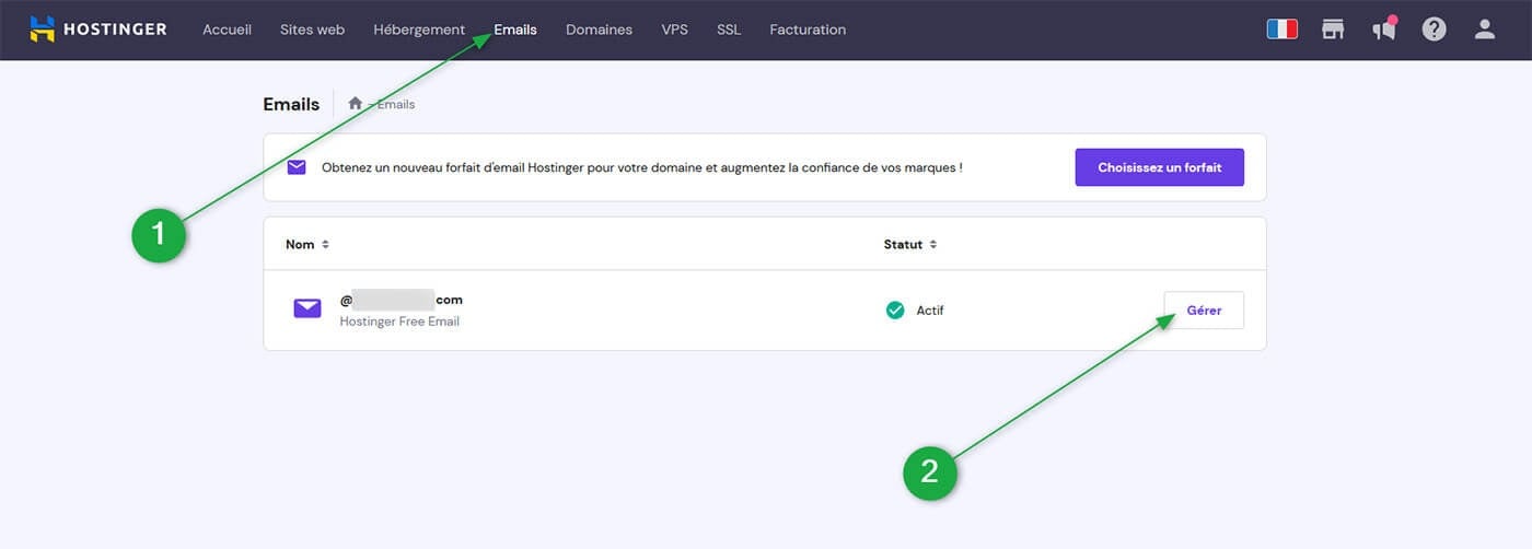 Panneau Administration Compte Mail Hostinger