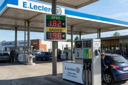 Prix du gazole affiché à 1,96€ le litre sur une pompe à essence en France mars 2026