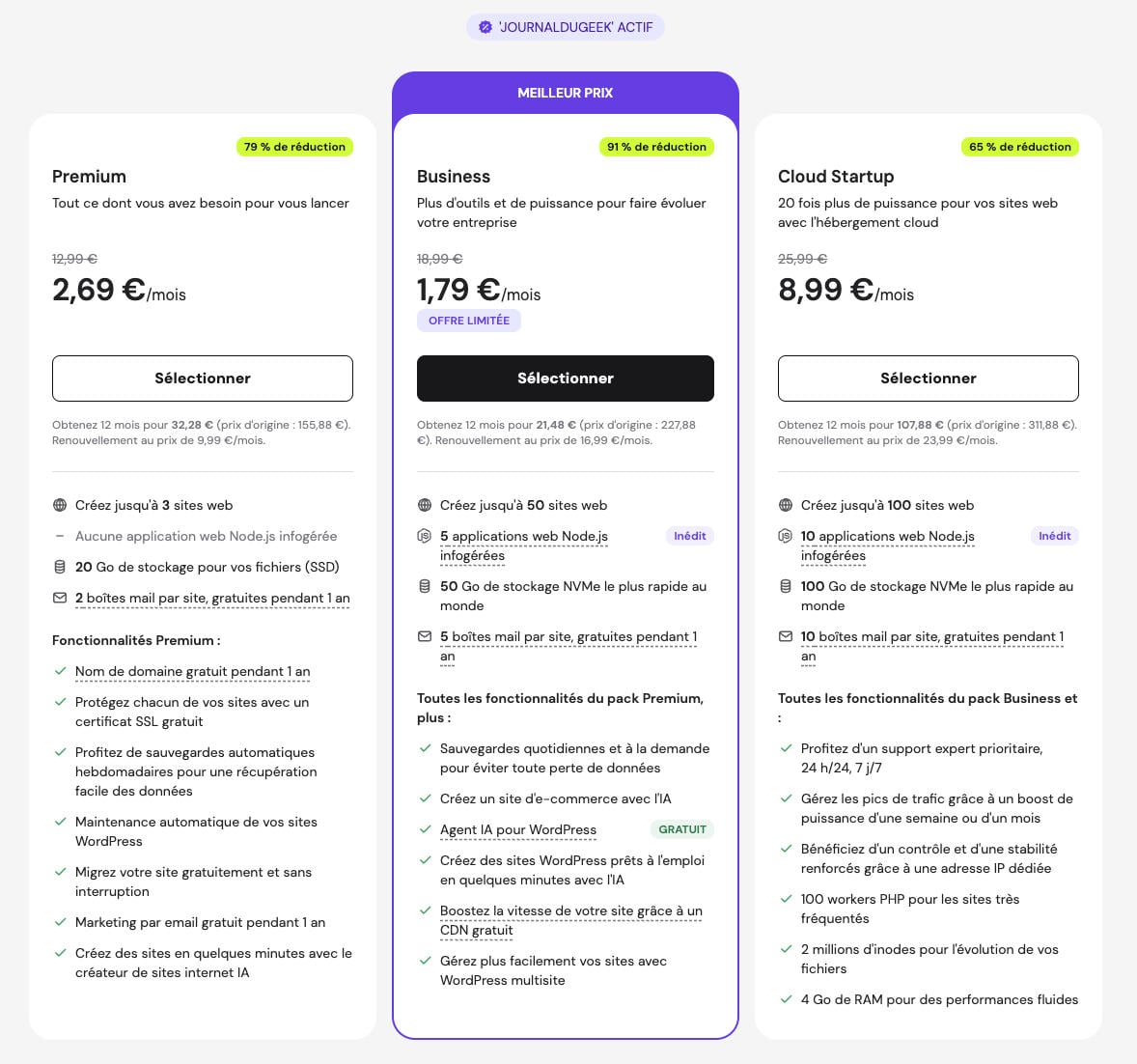 Tarif Hostinger avec le Journal du Geek