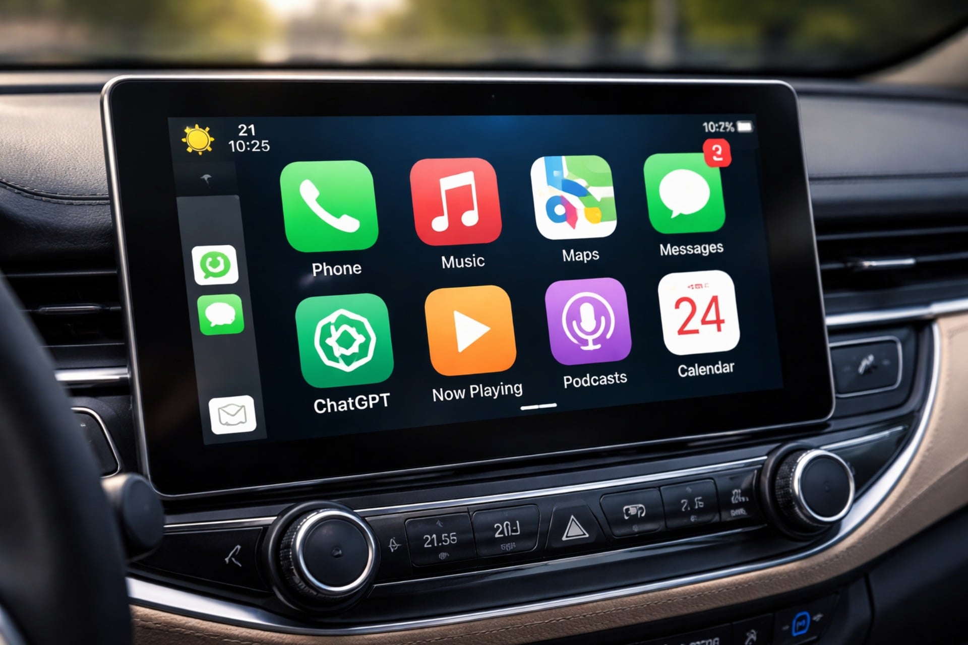 ChatGPT intégré dans Apple CarPlay sur l'écran d'une voiture connectée