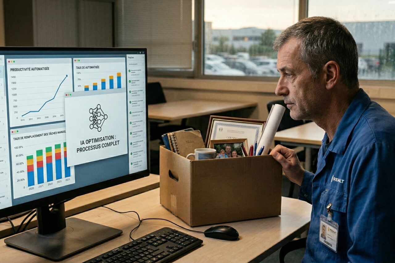 Un robot et un humain face à face symbolisant la menace de l'IA sur l'emploi en France