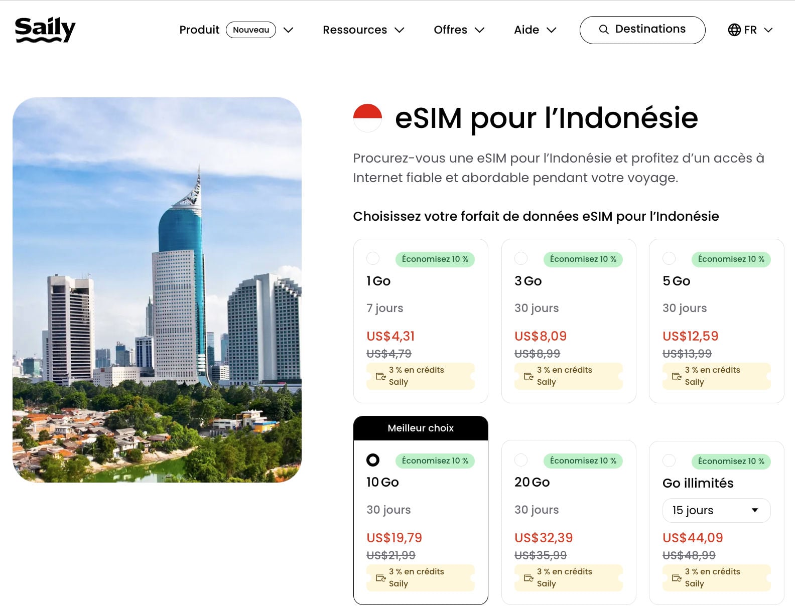 En Indonésie, la eSIM Saily permet d'avoir un code promo de 10% avec le JDG