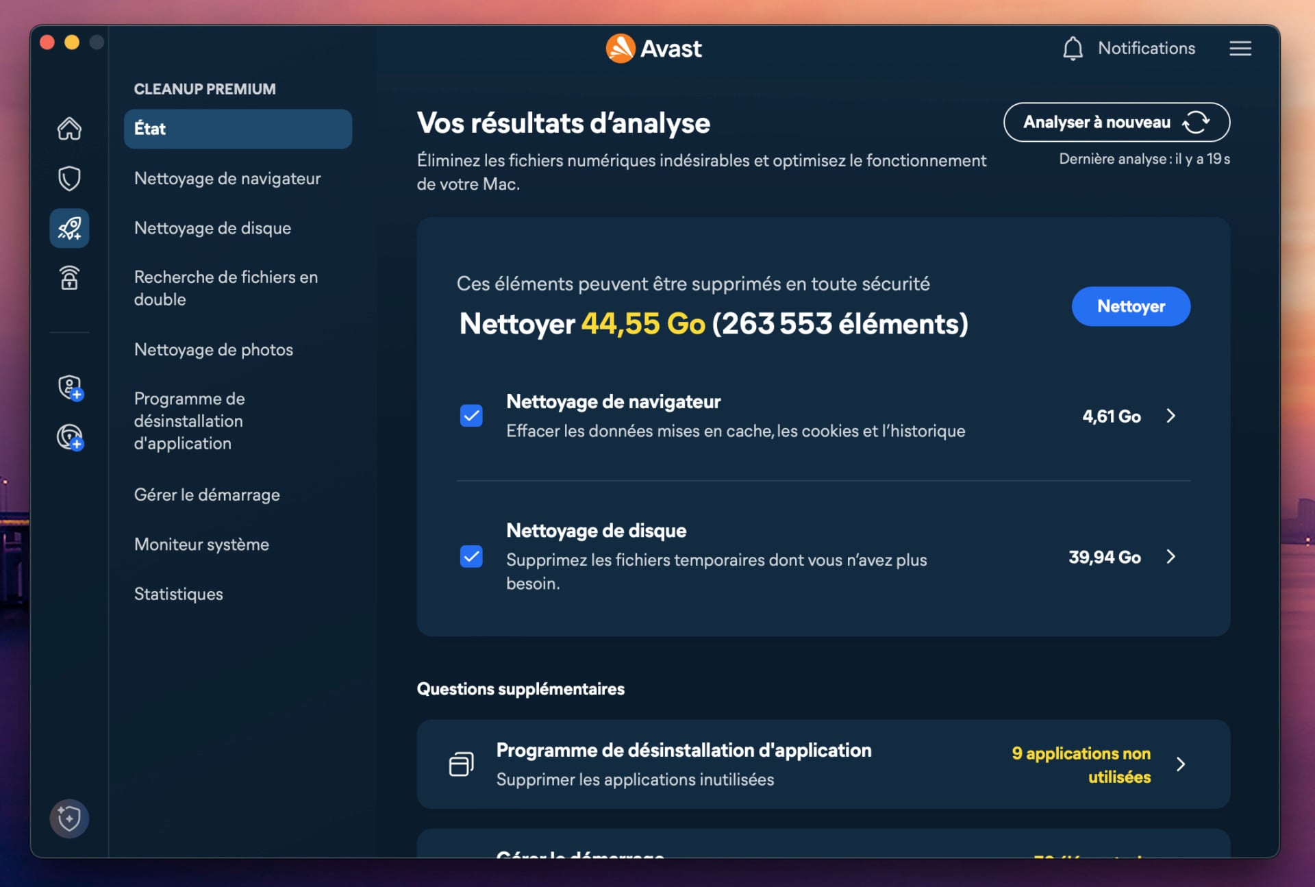 L'outil de nettoyage chez Avast One