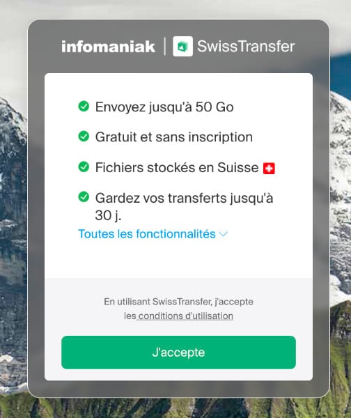 Avis Swisstransfert Interface