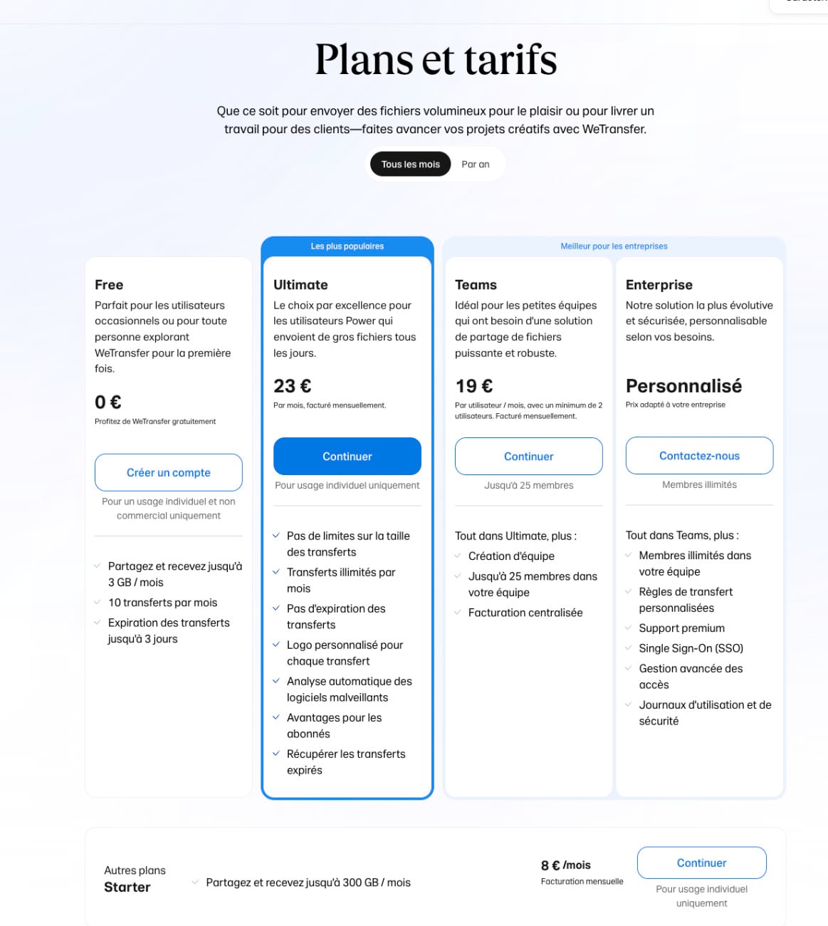 Avis WeTransfer prix