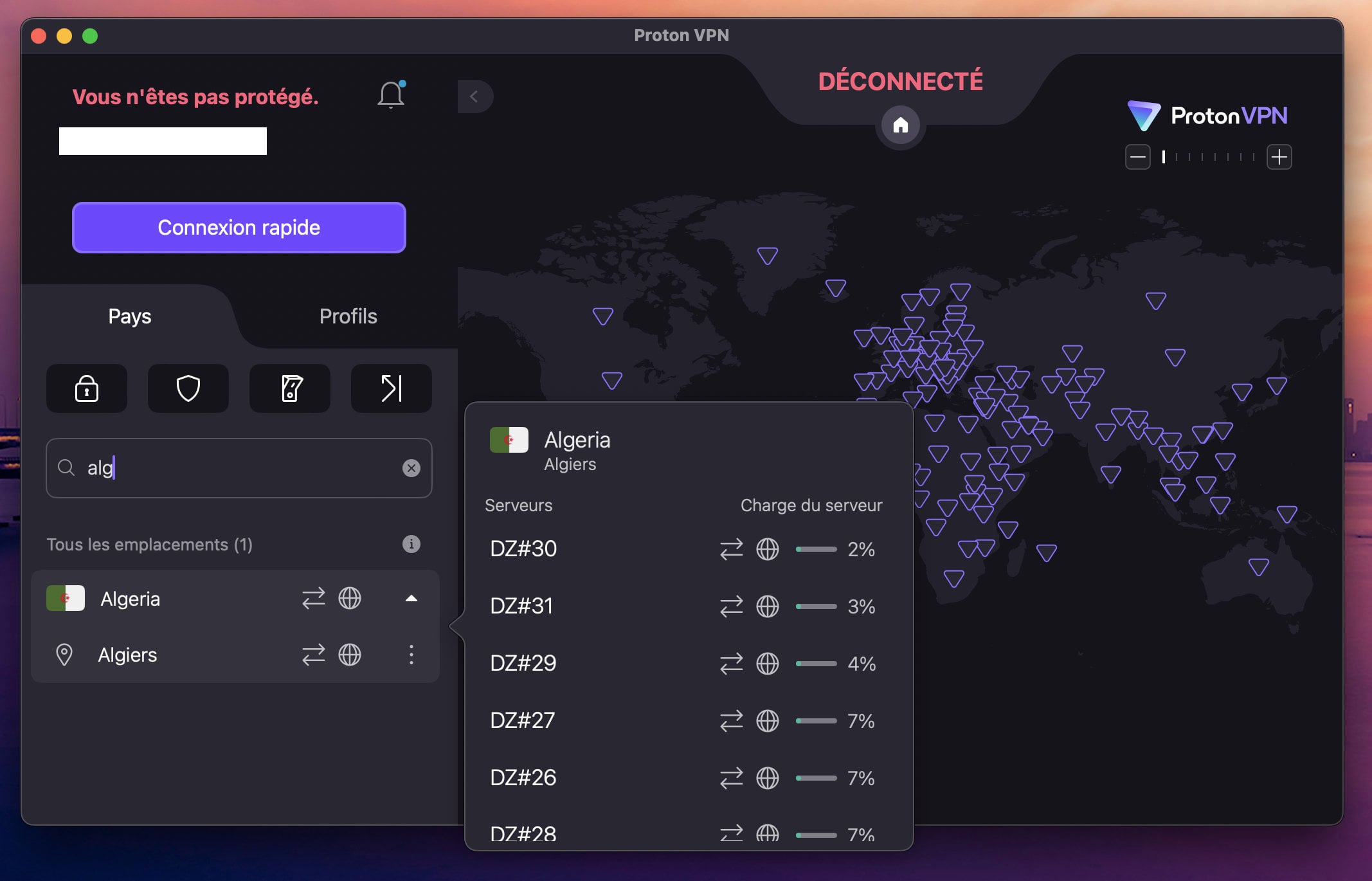 Proton a des serveurs VPN en Algérie