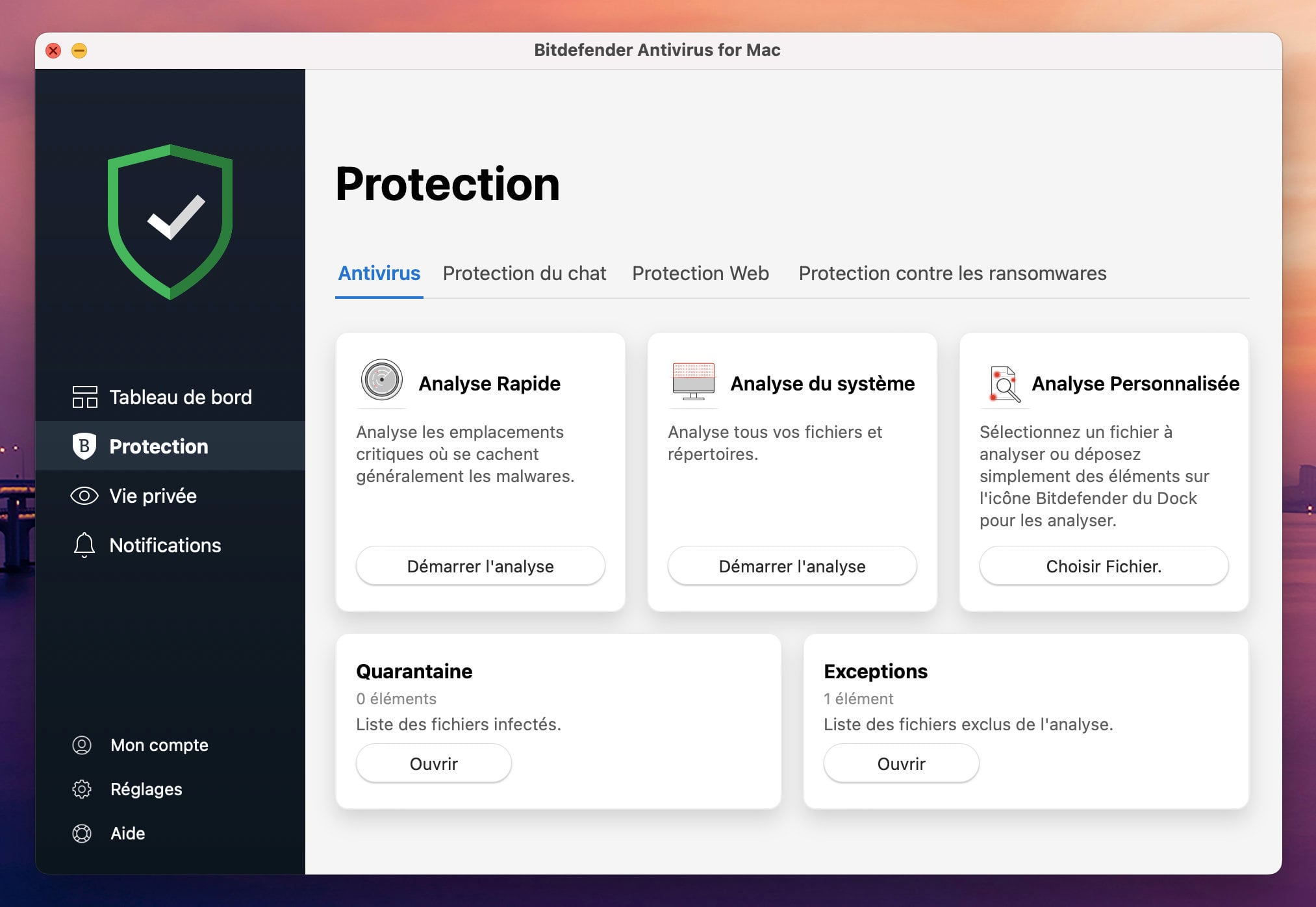 L'antivirus Bitdefender permet de faire des scans plus ou moins avancés