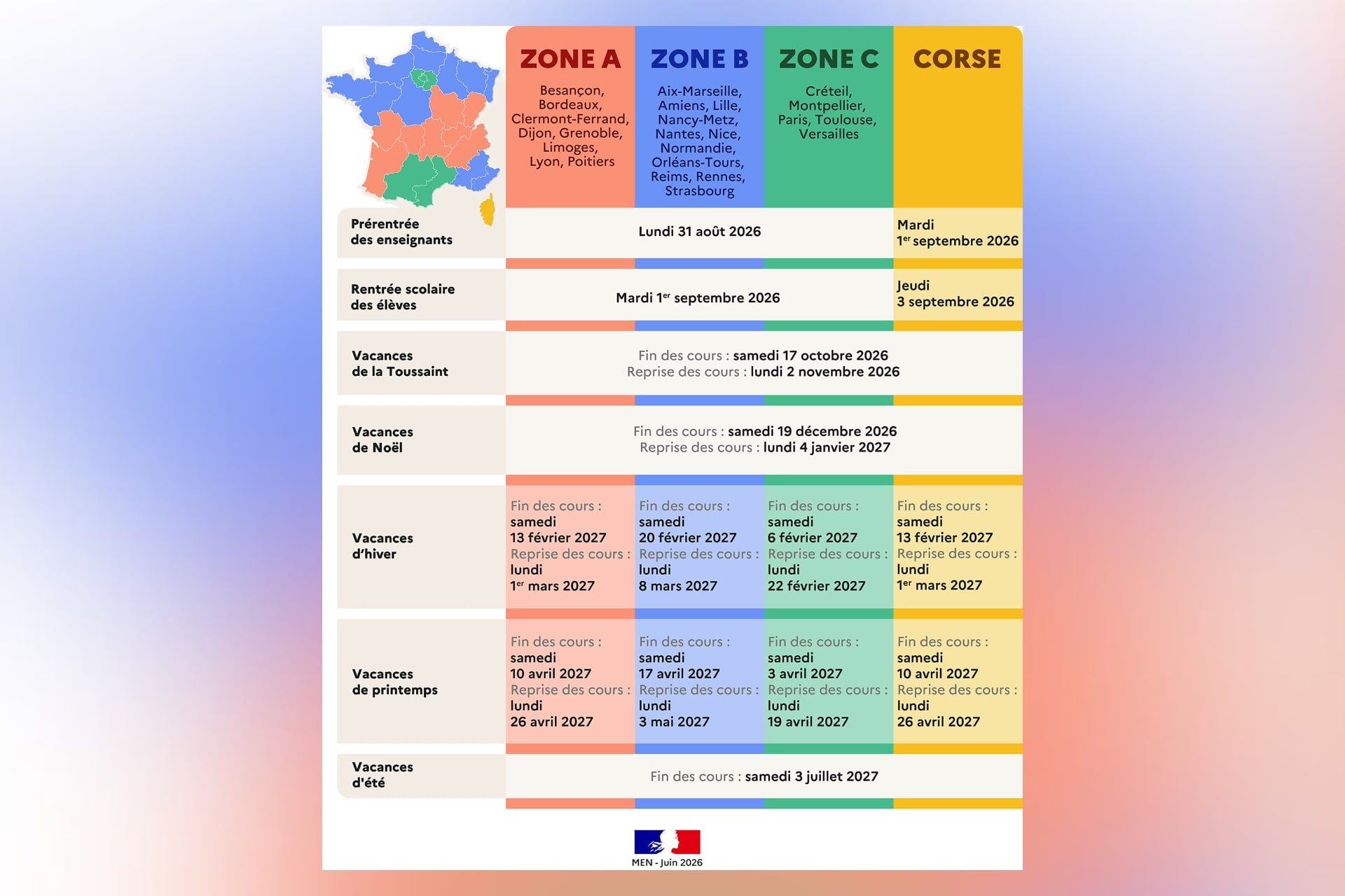 Vacances Scolaires 2026