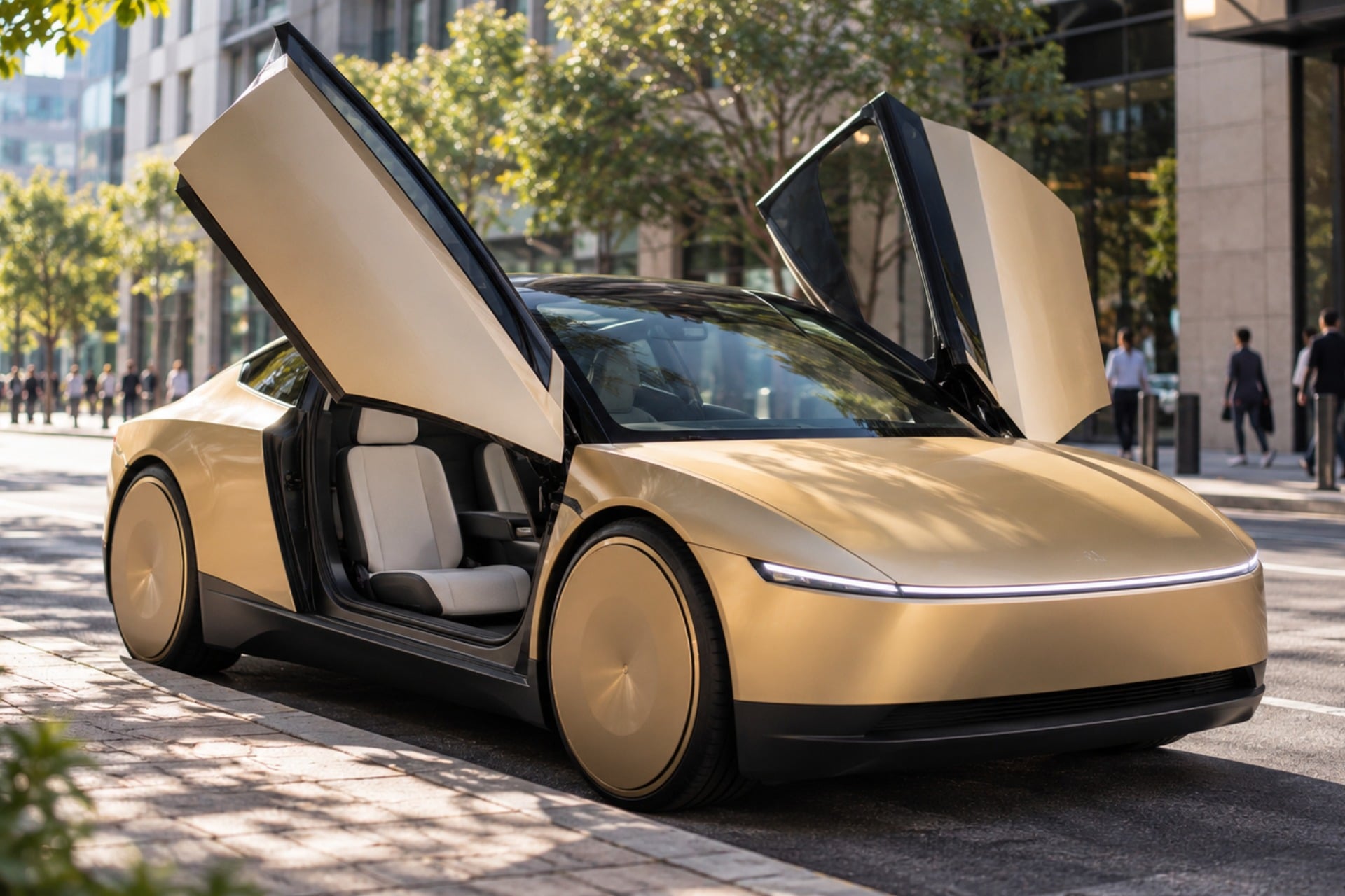 Robotaxi Futuriste Portes Papillon Ville