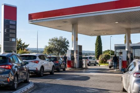 Station Service File Attente Voitures Pompe