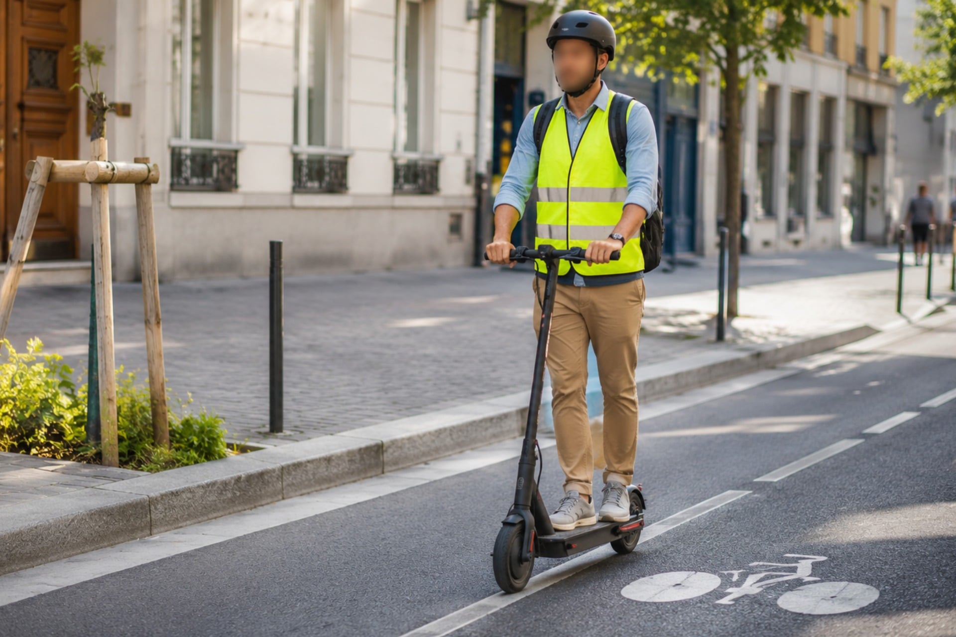 Trottinette Electrique Casque Gilet Rue