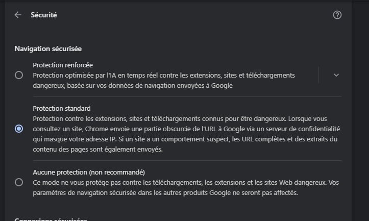 Google Chrome Protection Renforcée