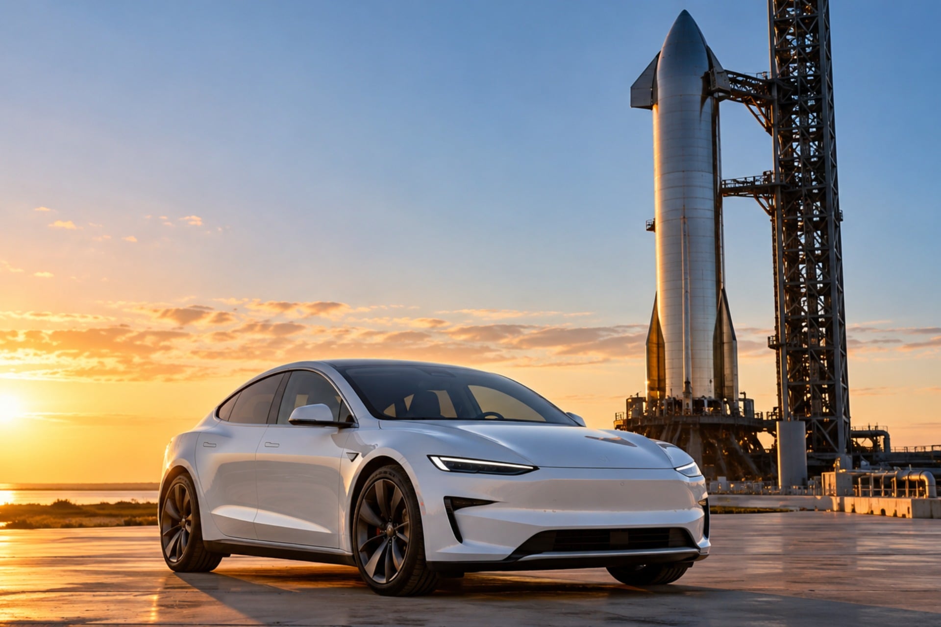 Fusion Tesla Spacex Voiture Fusee Pas De Tir